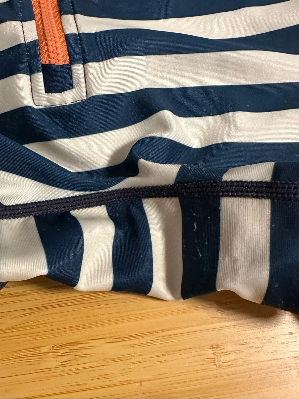 Tea Collection Navy & White Striped Long-Sleeve Rashguard Suit with Orange Zip - Picture 6 of 6